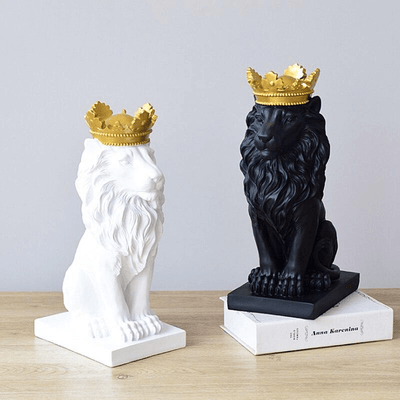 statue-animale-lion-noir-et-blanc